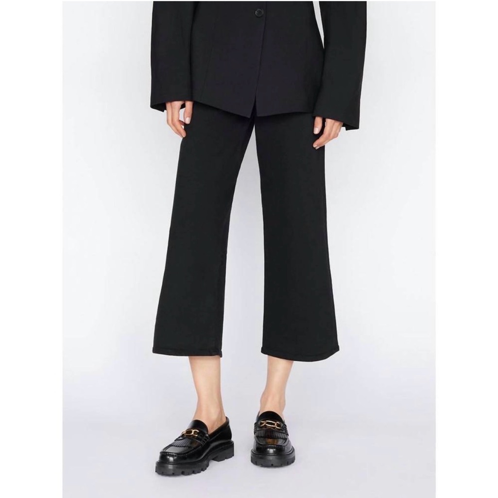 Nwt Frame Jet Set Wide-Leg Crop In Sheen Noir Size 0